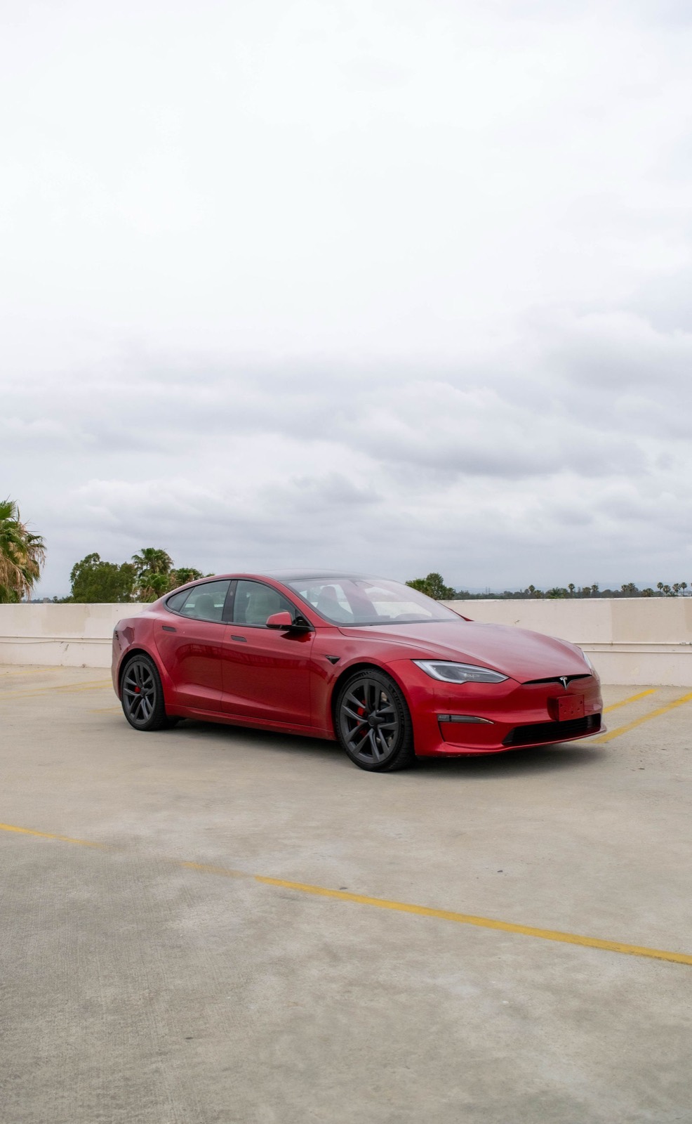 Red Tesla Model S for rent in Orange County (view 3)